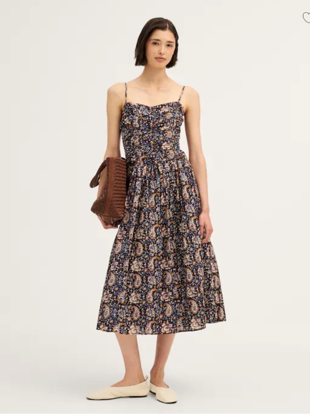 Madewell Floral Paisley Ruched Midi Dress Smocked Sundress - Navy & Brown size 4